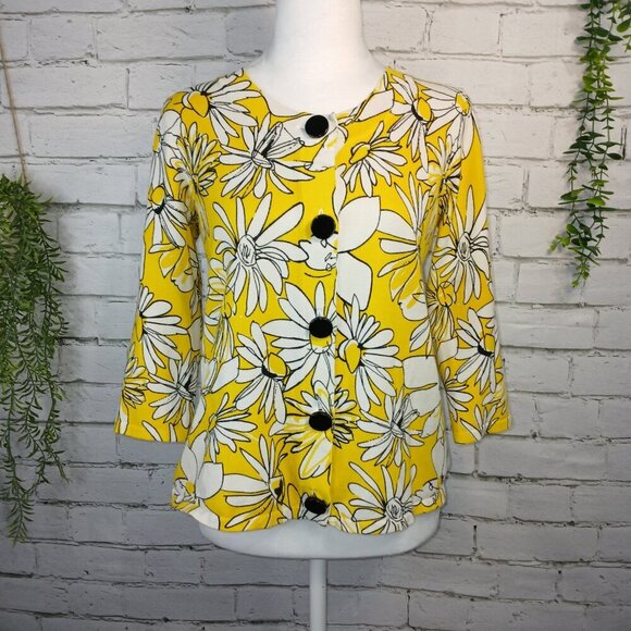 Cable & Gauge Sweaters - WOMENS CABLE AND GAUGE YELLOW DAISY BUTTON UP CARDIGAN SPRING SIZE MISSY SMALL
